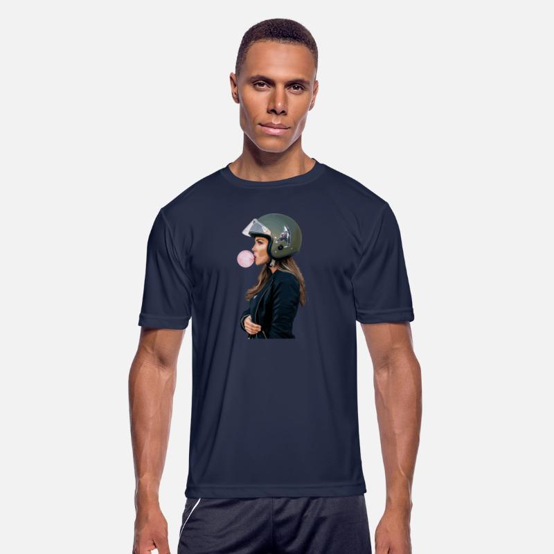 Cool motorcyclist biker chewing gum