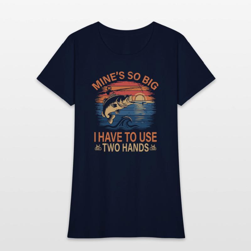 Funny Dad Fishing Mine`s Big Use Two Hands