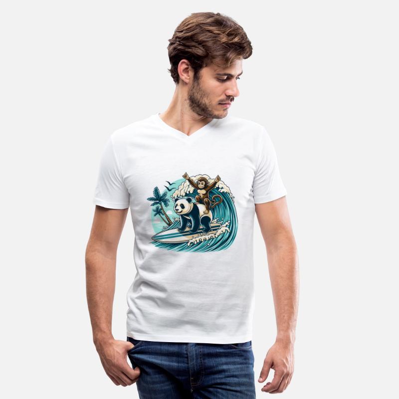 Monkey Riding Panda Surfing Wave