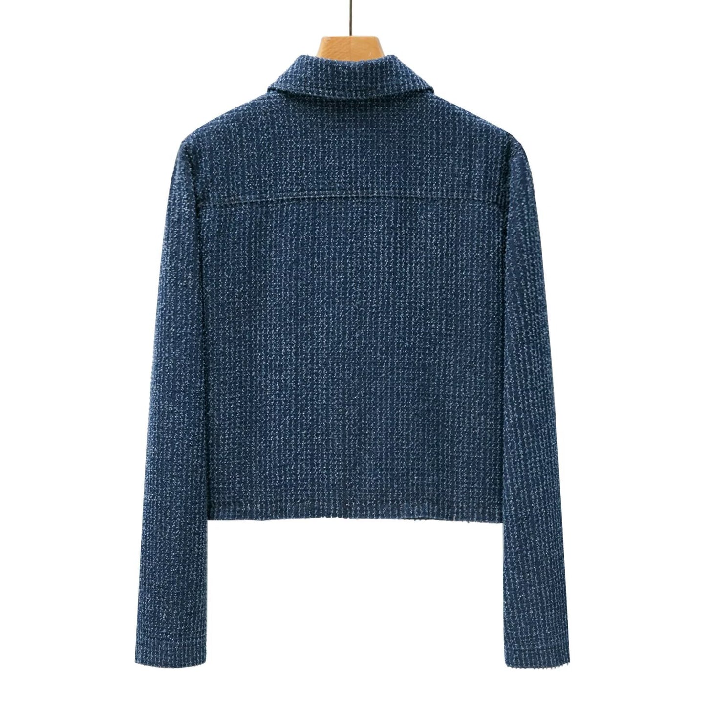 Collar long sleeved pocket decorative texture denim jacket for women