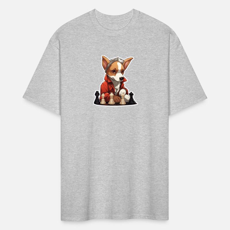 A cute dog playing chess