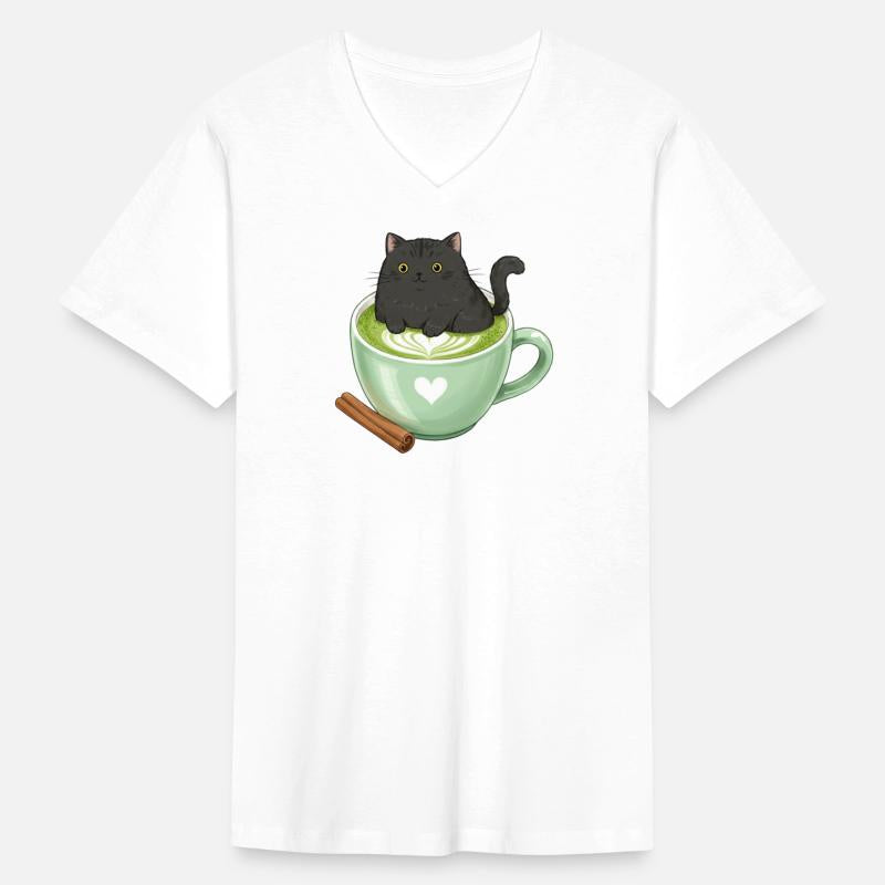 Charming Cat in Green Matcha Cup
