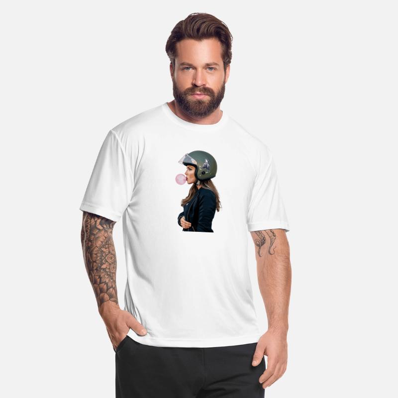 Cool motorcyclist biker chewing gum