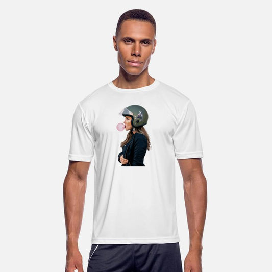 Cool motorcyclist biker chewing gum