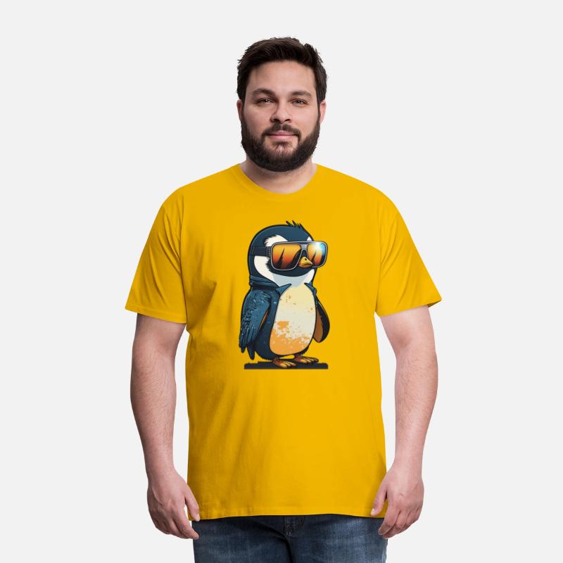 Cute hand-drawn Penguin with sunglasses in snow