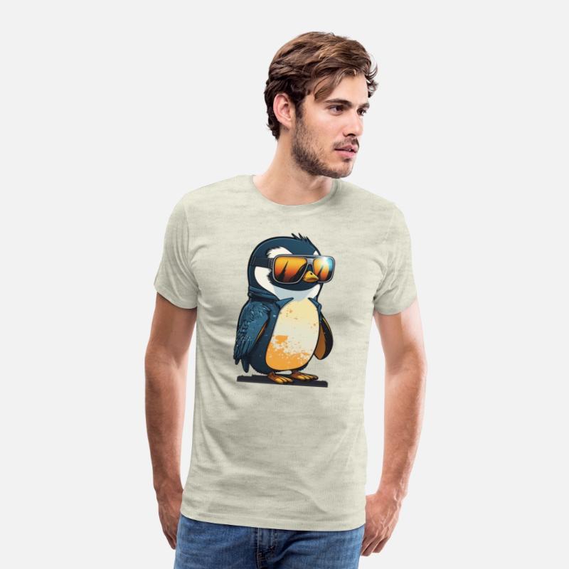 Cute hand-drawn Penguin with sunglasses in snow
