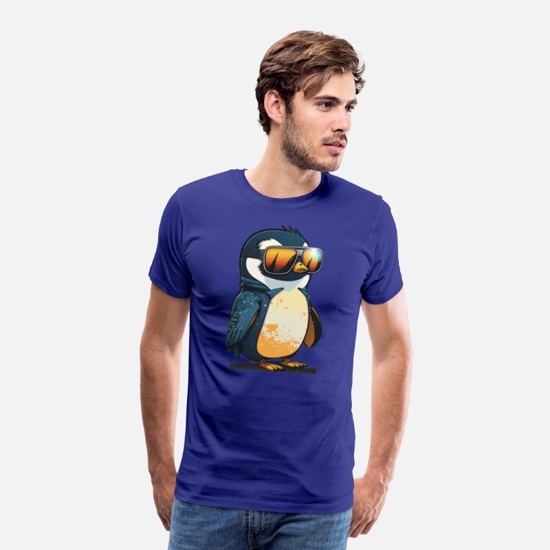 Cute hand-drawn Penguin with sunglasses in snow