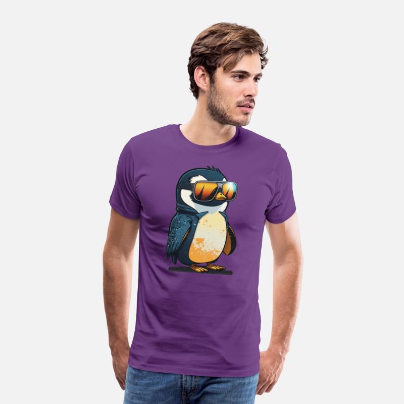 Cute hand-drawn Penguin with sunglasses in snow