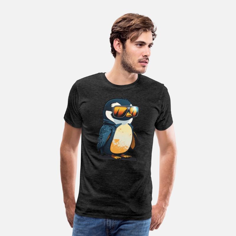 Cute hand-drawn Penguin with sunglasses in snow