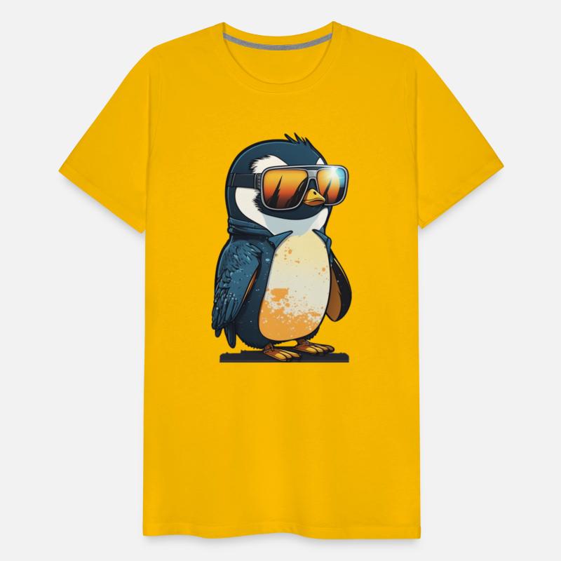 Cute hand-drawn Penguin with sunglasses in snow