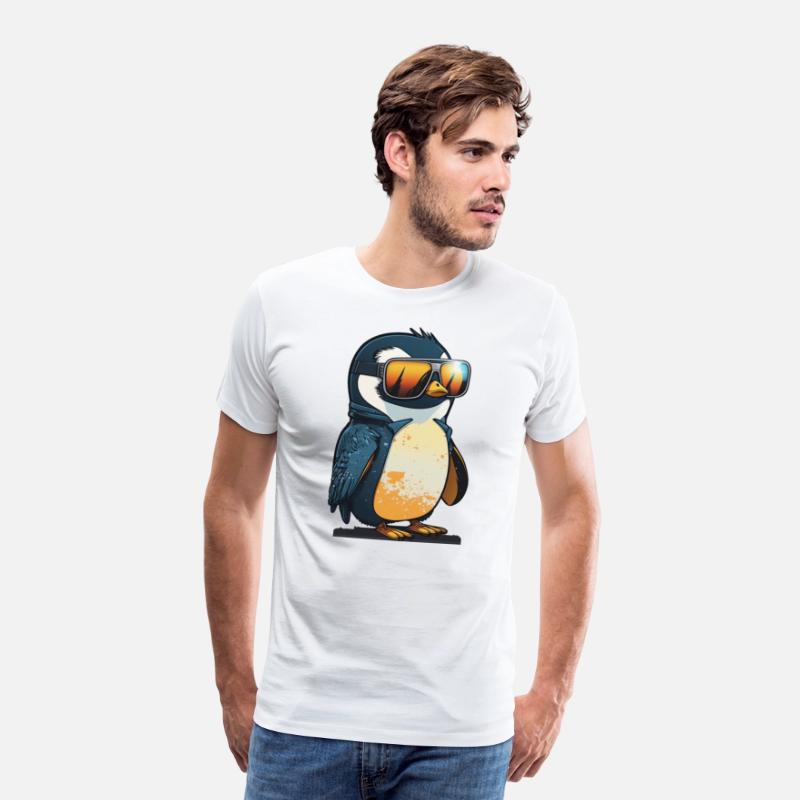Cute hand-drawn Penguin with sunglasses in snow