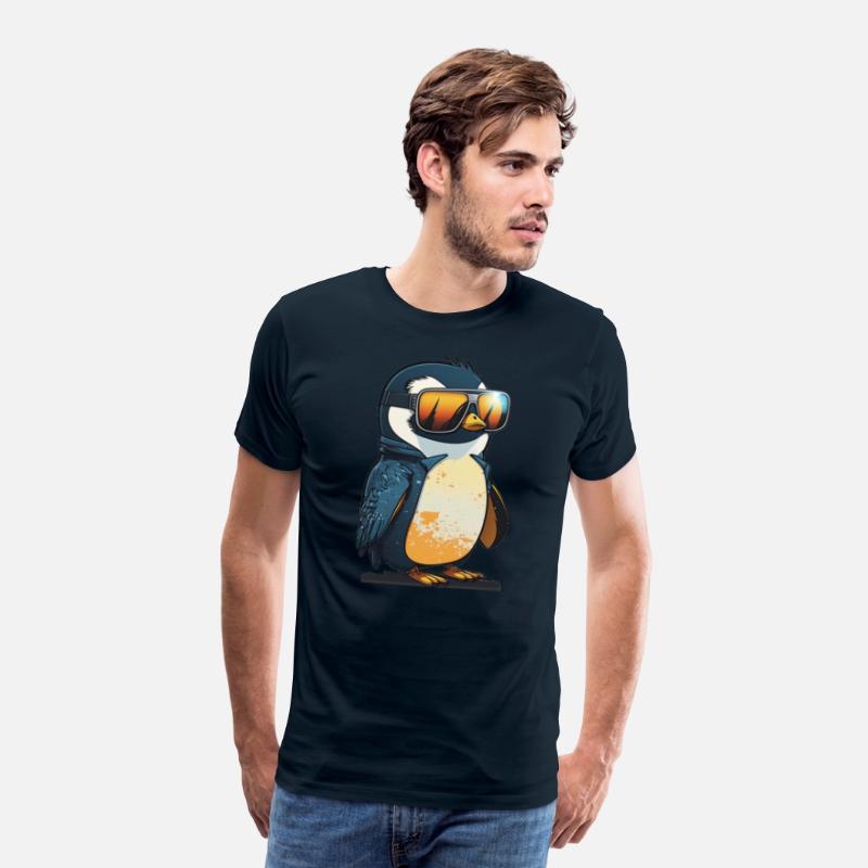 Cute hand-drawn Penguin with sunglasses in snow