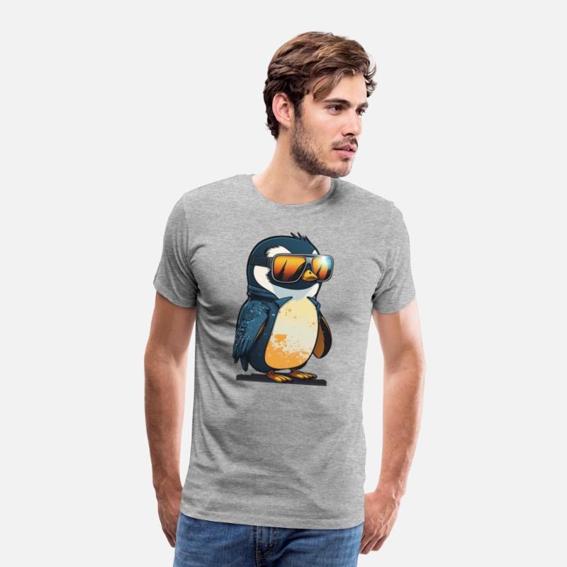 Cute hand-drawn Penguin with sunglasses in snow