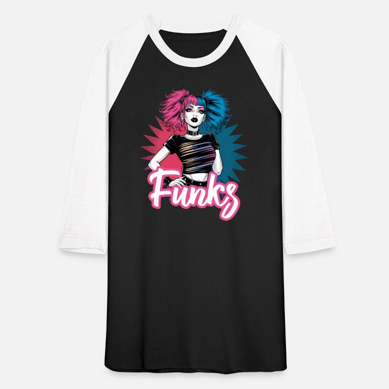 Funky girl with pink and blue hair retro style