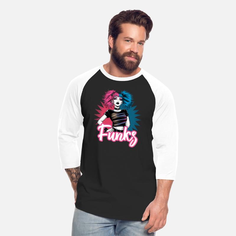 Funky girl with pink and blue hair retro style