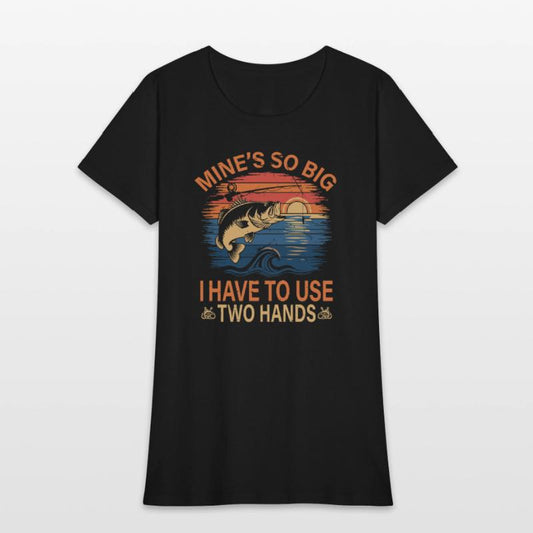 Funny Dad Fishing Mine`s Big Use Two Hands