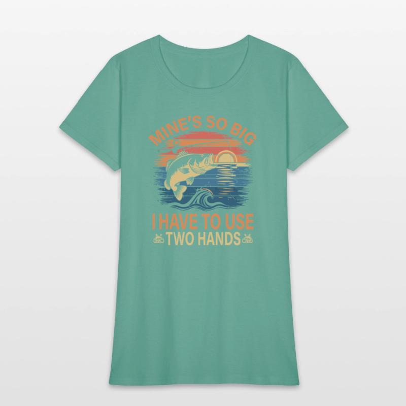 Funny Dad Fishing Mine`s Big Use Two Hands