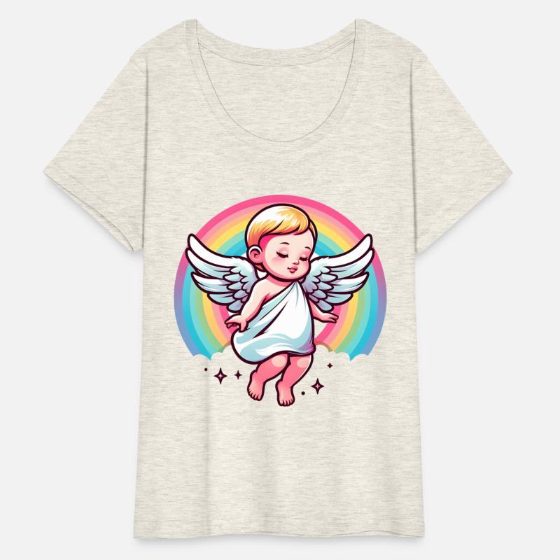 Gentle baby angel with rainbow