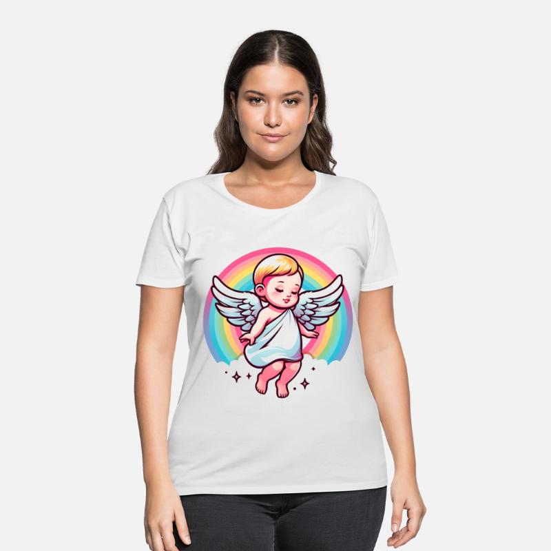 Gentle baby angel with rainbow