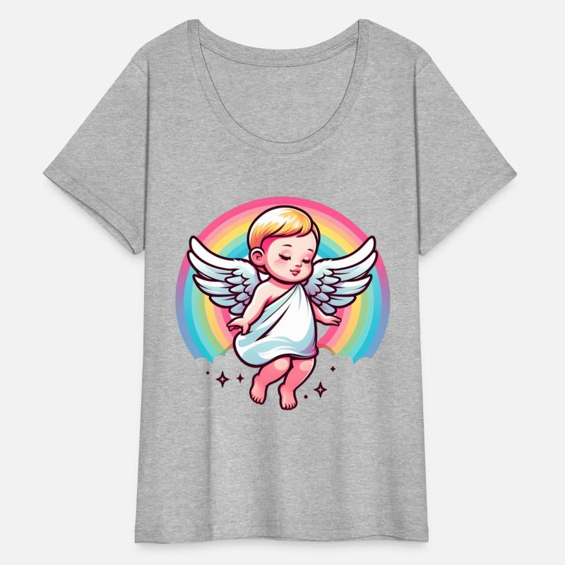 Gentle baby angel with rainbow