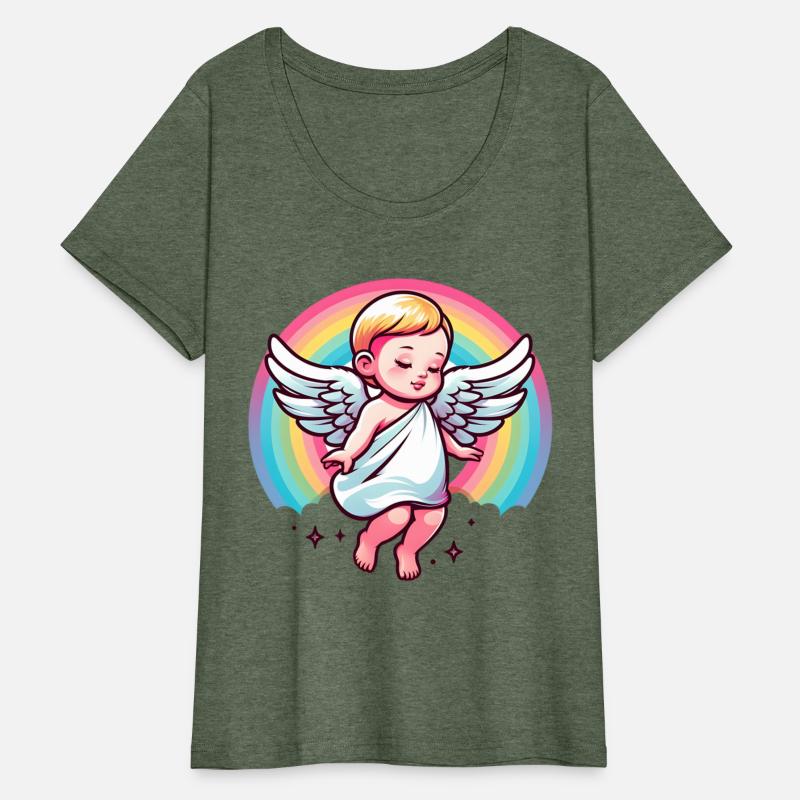 Gentle baby angel with rainbow