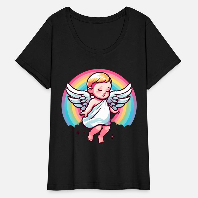Gentle baby angel with rainbow