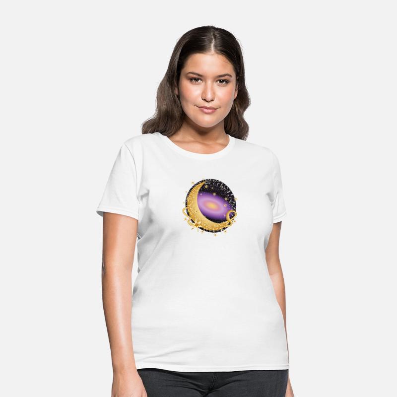 glowing violet galaxy with moon and stars