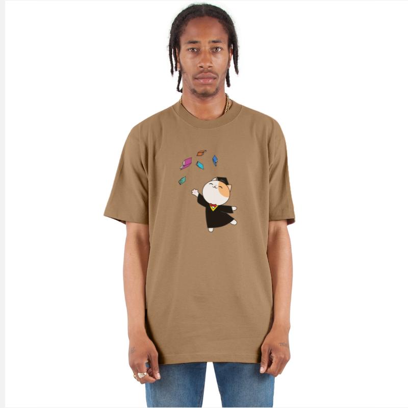 Graduation cat throws books flying in the air