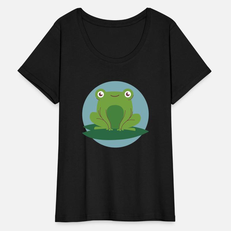 kawaii funny cute green frog smiling & feel joyful