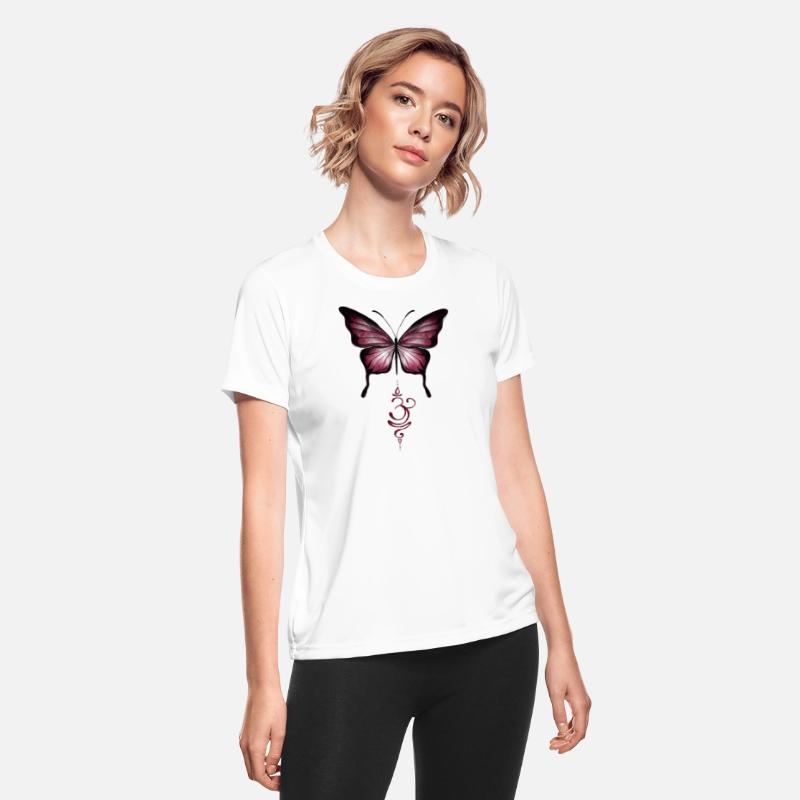 Magenta Red Butterfly & Sanskrit breathe om symbol