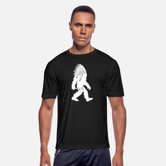 native american bigfoot wearing head holding