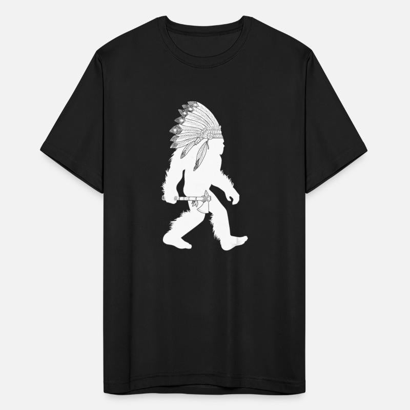 native american bigfoot wearing head holding