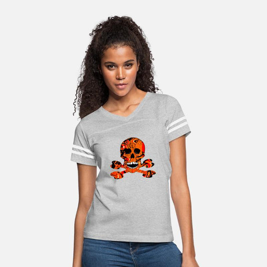 Orange And Black Skull And Crossbones