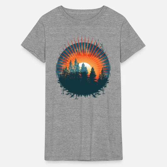Sunset Pine Forest Retro Circle