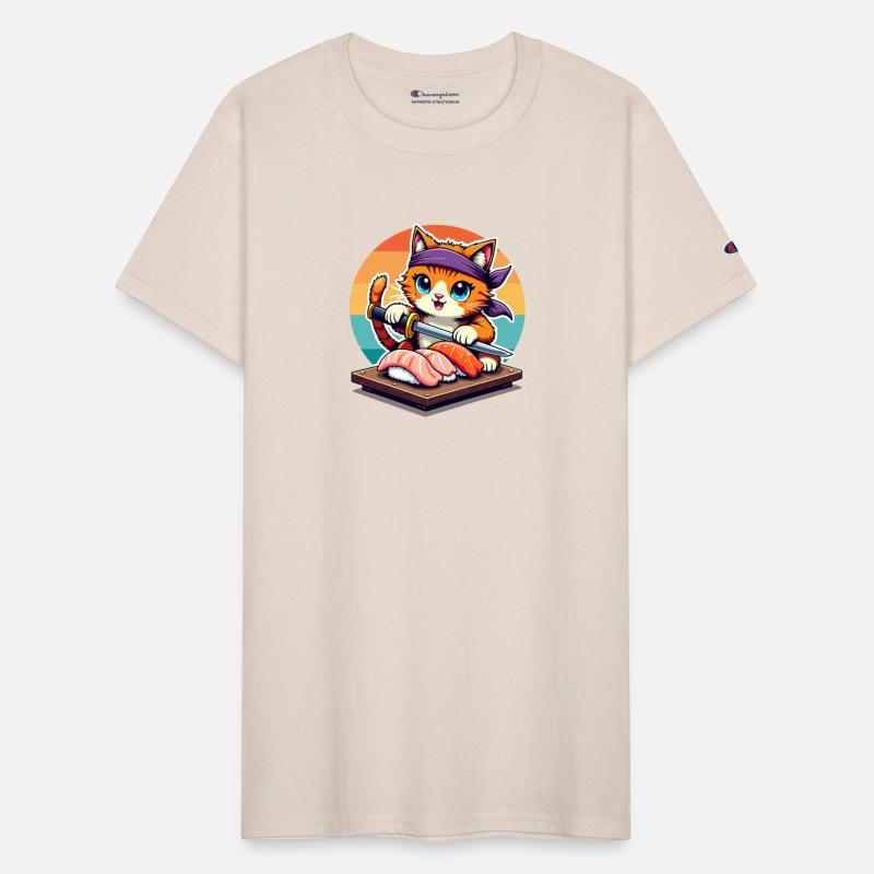 Sushi Master Cat with Sunset holding Katana knife