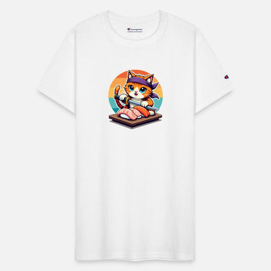 Sushi Master Cat with Sunset holding Katana knife