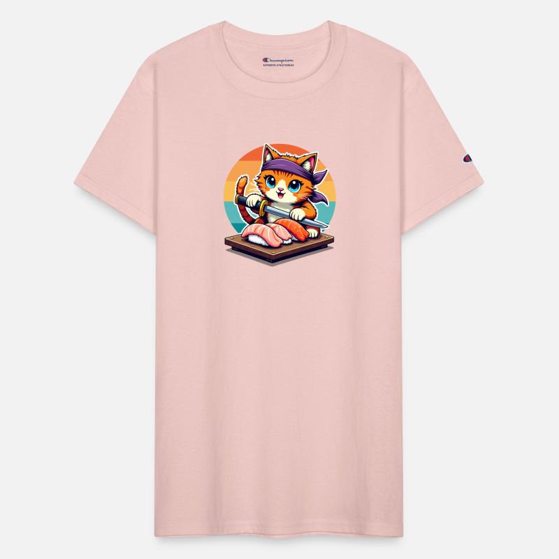 Sushi Master Cat with Sunset holding Katana knife