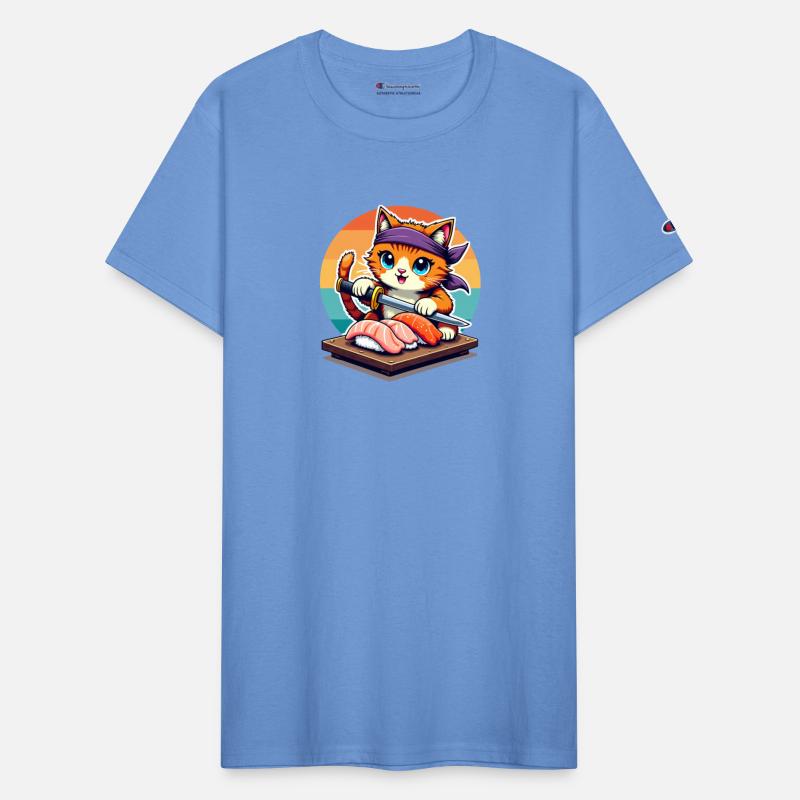 Sushi Master Cat with Sunset holding Katana knife