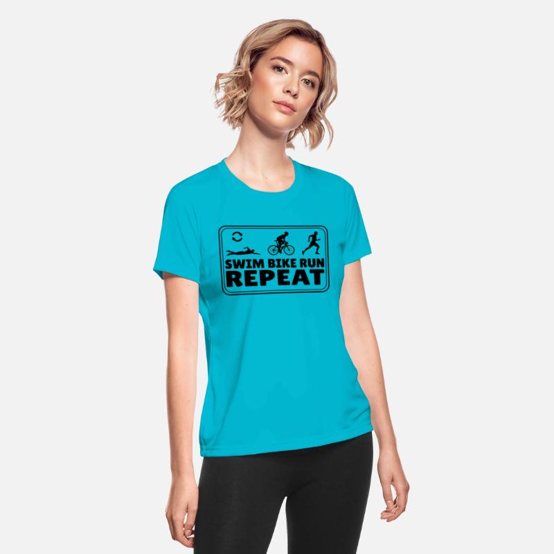 Triathlete running swimming cycling repeat