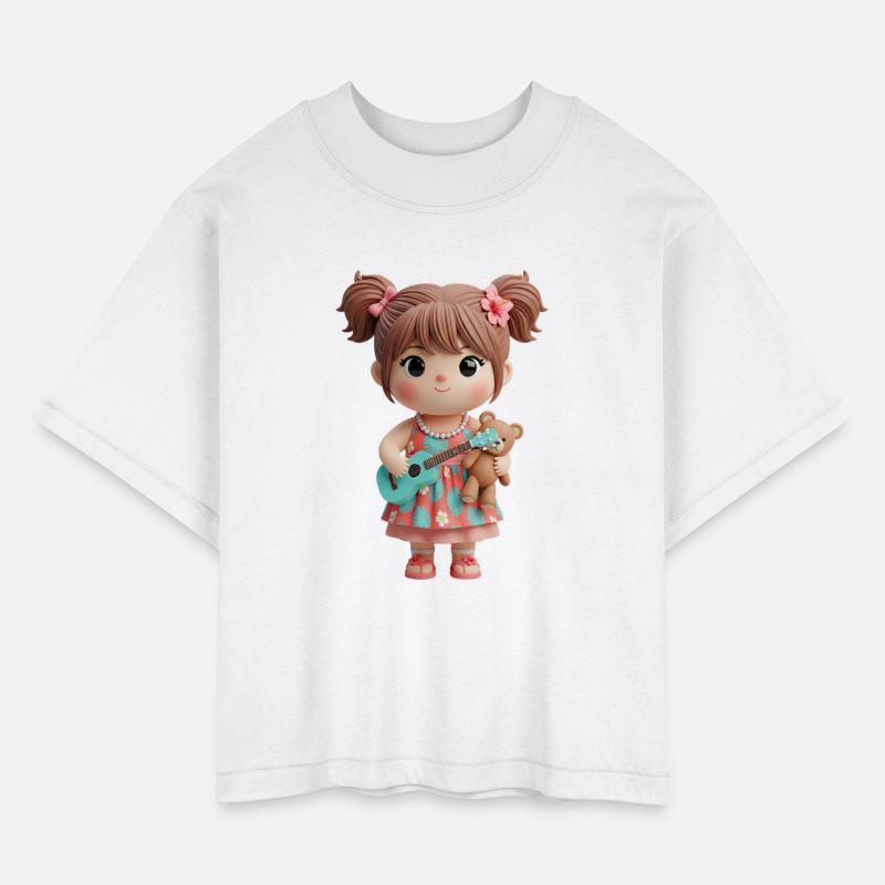 Whimsical Girl with Ukulele and Teddy