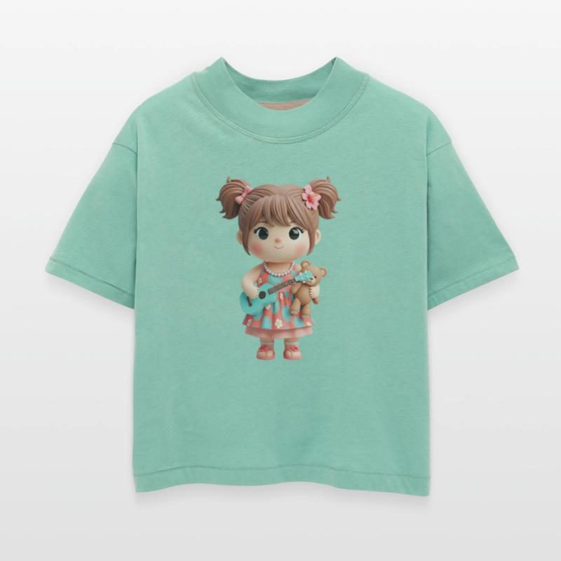 Whimsical Girl with Ukulele and Teddy