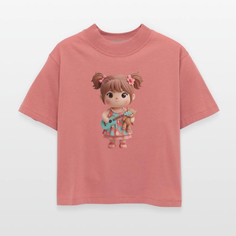 Whimsical Girl with Ukulele and Teddy