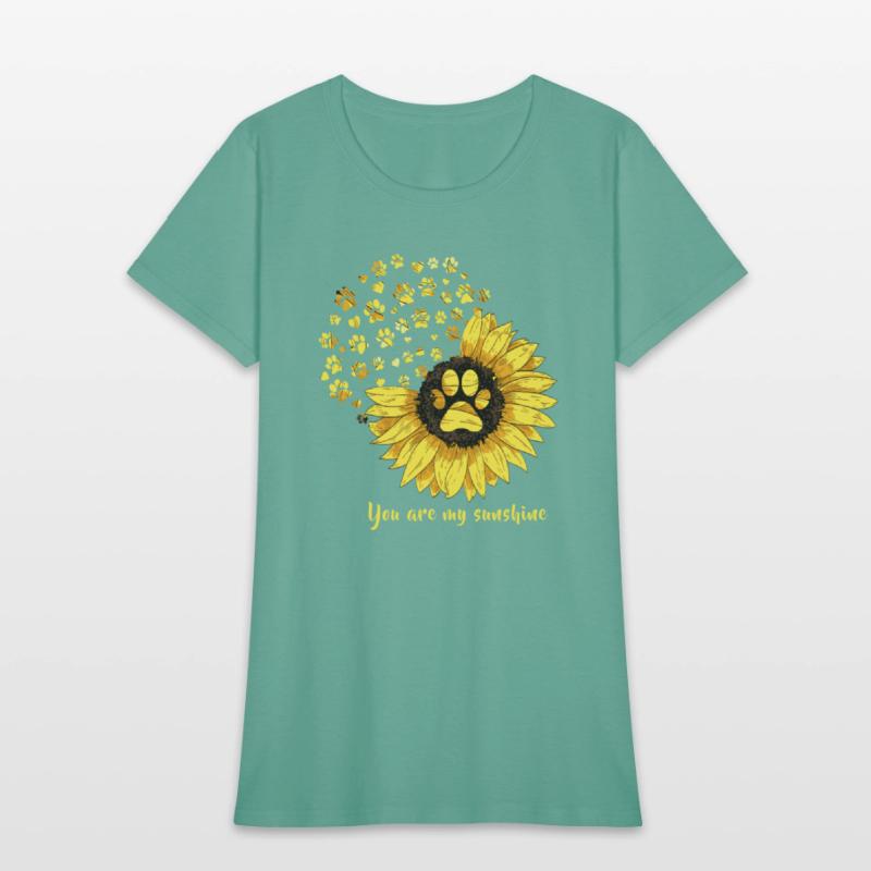 Womens Dog Paw Print Sunflower