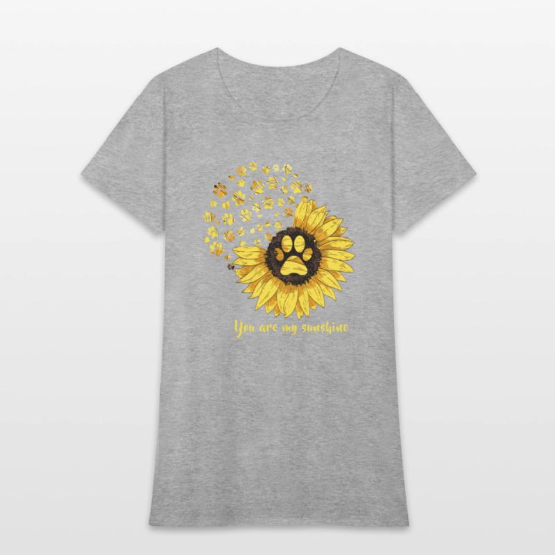 Womens Dog Paw Print Sunflower