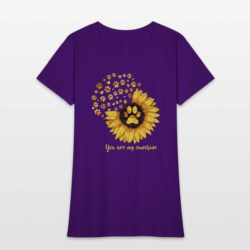 Womens Dog Paw Print Sunflower