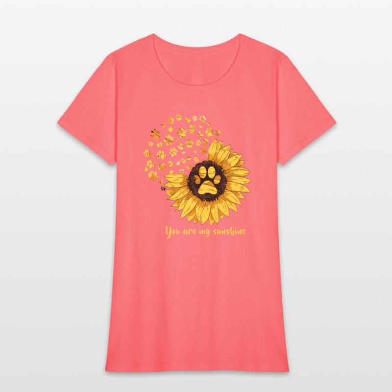 Womens Dog Paw Print Sunflower