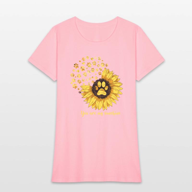 Womens Dog Paw Print Sunflower