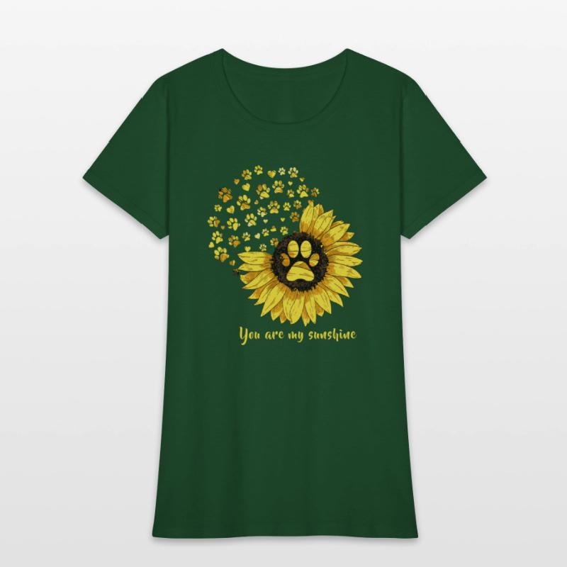 Womens Dog Paw Print Sunflower