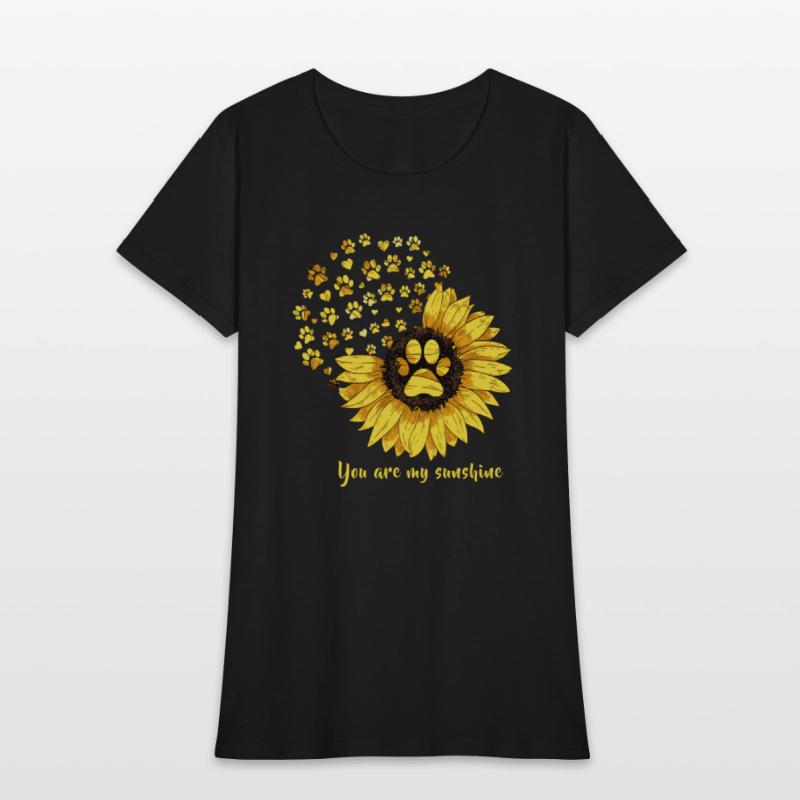Womens Dog Paw Print Sunflower