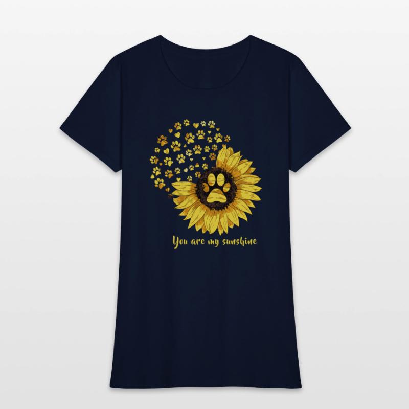 Womens Dog Paw Print Sunflower